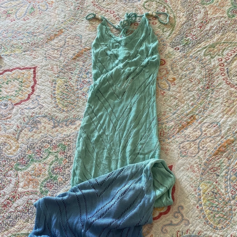 Anthropologie Green and Blue Backless Dress